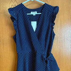 Navy Polka Dot Faux Wrap Shirt